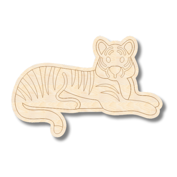 Unfinished Wood Etched Tiger Shape 5" / 1/8"