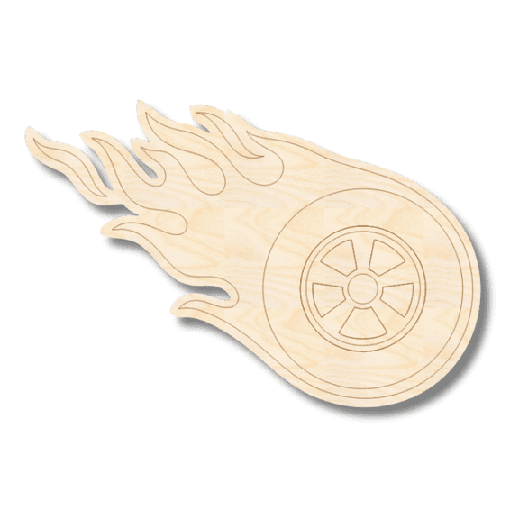 Unfinished Wood Etched Tire Flame Shape | Paint By Line Crafts 7" / 1/8"