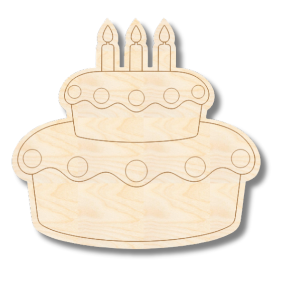 Unfinished Wood Etched Two Tier Birthday Cake Shape 18" / 1/4"
