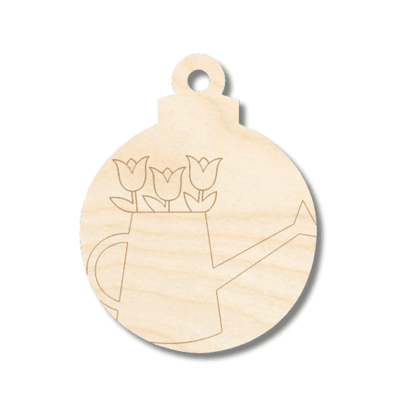 Unfinished Wood Etched Watering Can Ornament Shape | Paint By Line Crafts 4" / 1/8"