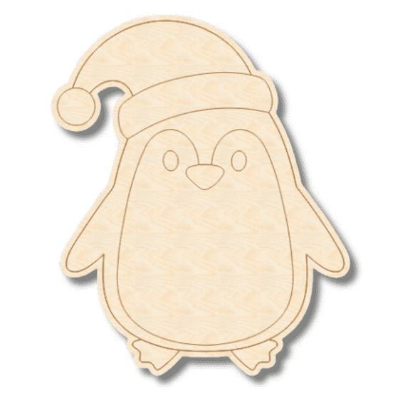Unfinished Wood Etched Winter Penguin Shape 4" / 1/8"