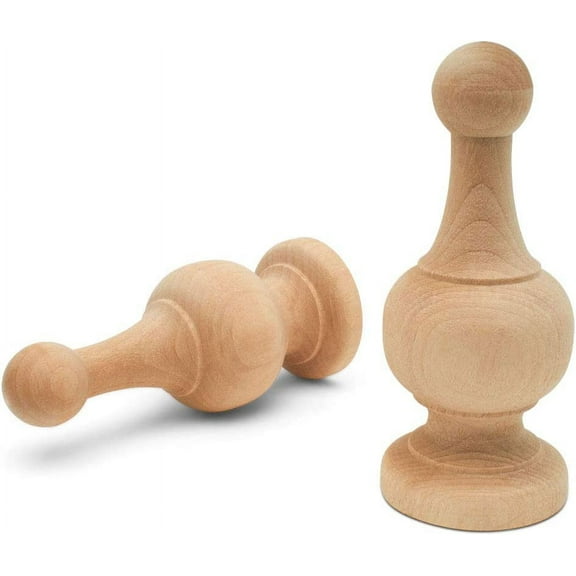 Unfinished Wood Finials Decorative, 4-1/4 inch, for Bed Post Finial, Curtain Rod Finials, Flagpole Topper, and Crafts, Pack of 12 Large Craft Finials, by