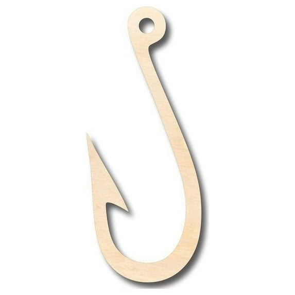 Unfinished Wood Fish Hook Shape - Fishing - Ocean- Craft - up to 46" DIY 7" / 1/8"