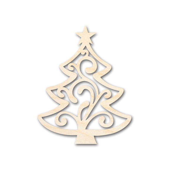Unfinished Wood Flourish Christmas Tree Shape - Craft - up to 46" 10" / 1/4"