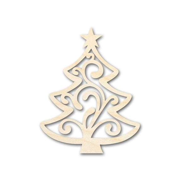 Unfinished Wood Flourish Christmas Tree Shape - Craft - up to 46" 18" / 1"