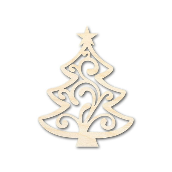 Unfinished Wood Flourish Christmas Tree Shape - Craft - up to 46" 7" / 1/8"