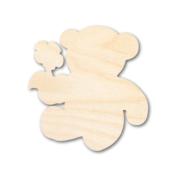 Unfinished Wood Flower Bear Shape | DIY Craft Cutout 3" / 1/4"