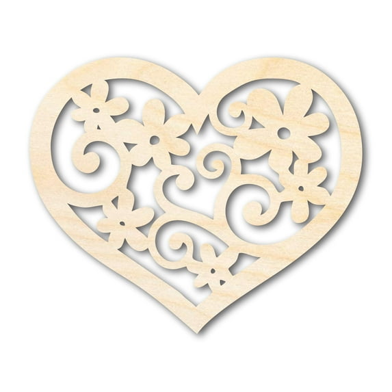 Unfinished Wood Flower Heart Shape - Craft - up to 36" 5" / 1/4"