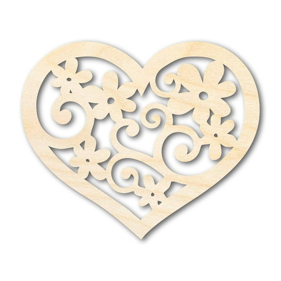 Unfinished Wood Flower Heart Shape - Craft - up to 46" 8" / 1/4"