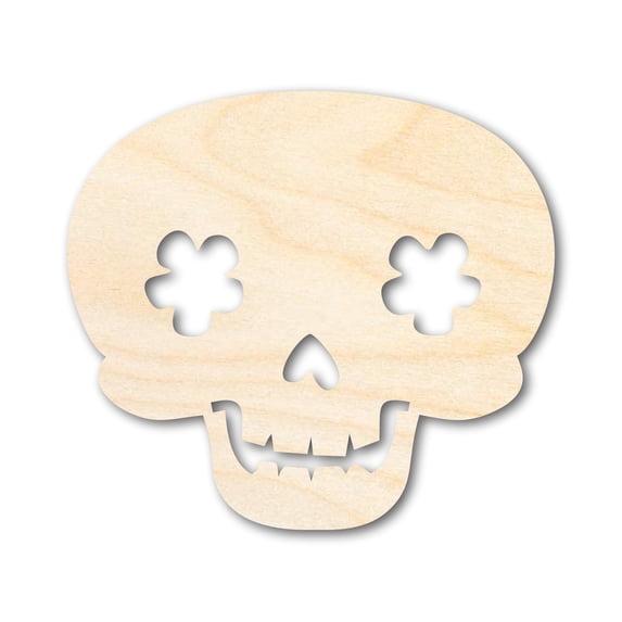 Unfinished Wood Flower Skull Shape | DIY Day of the Dead Craft Cutout 10" / 1/8"