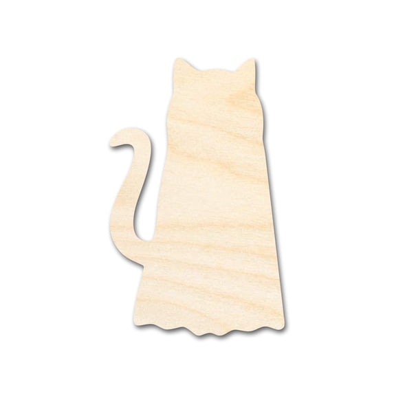 Unfinished Wood Ghost Cat Shape | DIY Halloween Cat Craft Cutout 24" / 1/2"
