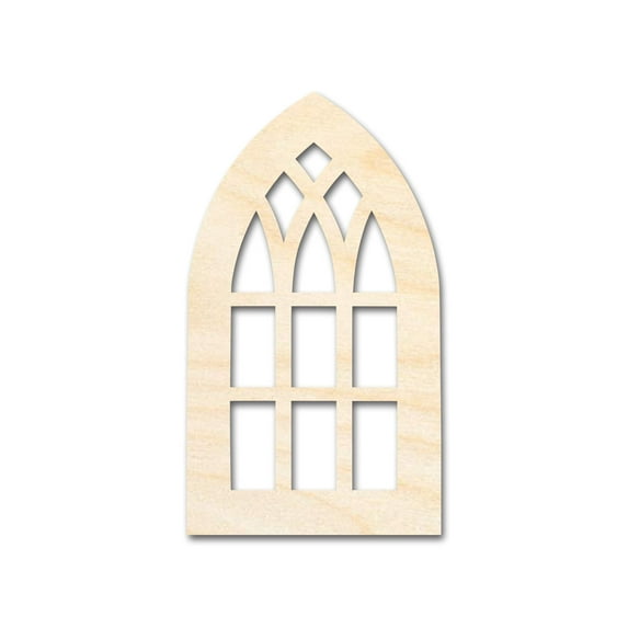 Unfinished Wood Gothic Window Shape | Craft Cutout 12" / 1"