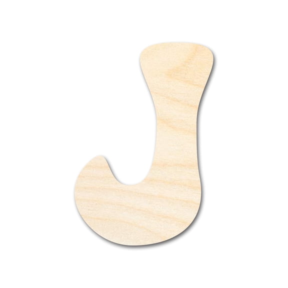 Unfinished Wood Groovy J Font Shape | DIY Craft Cutout 3" / 1/8"