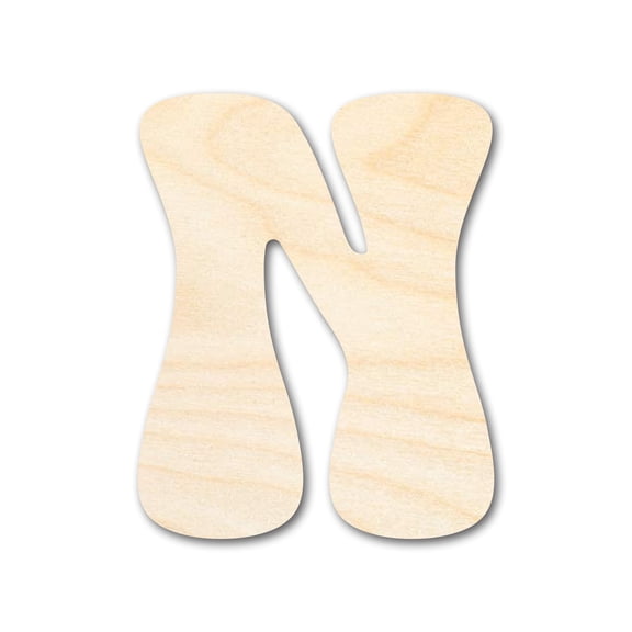 Unfinished Wood Groovy N Font Shape | DIY Craft Cutout 4" / 1/8"
