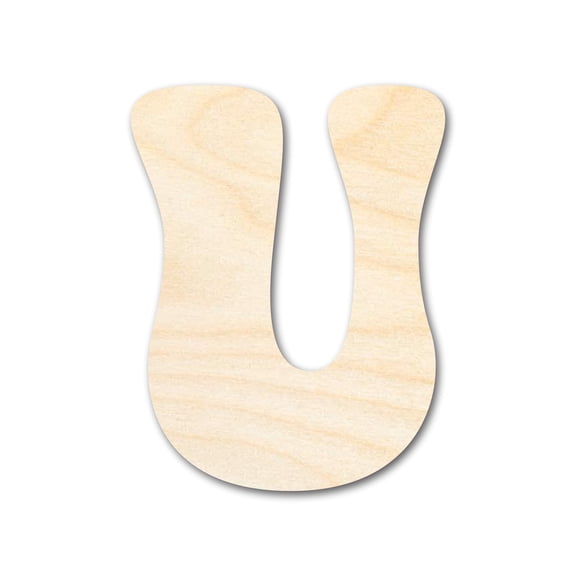 Unfinished Wood Groovy U Font Shape | DIY Craft Cutout 3" / 1/2"