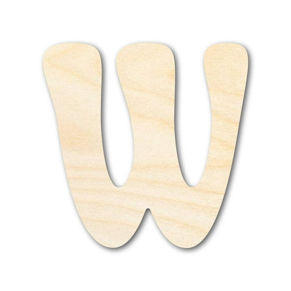 Unfinished Wood Groovy W Font Shape 10" / 1/2"