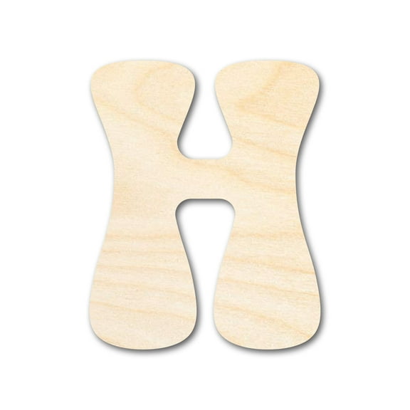 Unfinished Wood Groovy H Font Shape | DIY Craft Cutout 16" / 1/2"