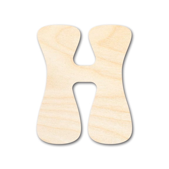 Unfinished Wood Groovy H Font Shape | DIY Craft Cutout 16" / 1/2"