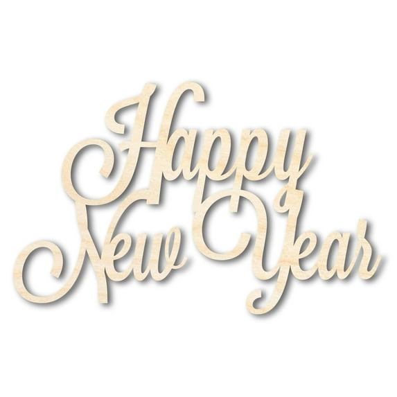 Unfinished Wood Happy New Years Shape - Word Craft - up to 46" 18" / 3/4"