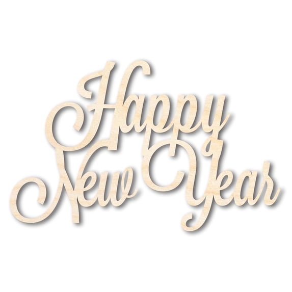 Unfinished Wood Happy New Years Shape - Word Craft - up to 46" 20" / 3/4"
