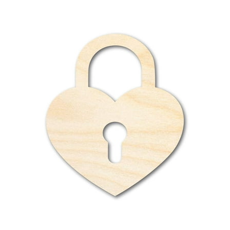 Unfinished Wood Heart Lock Shape 3" / 1/8"