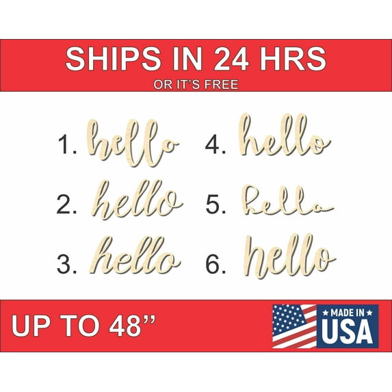 Unfinished Wood Hello Cutout up to 48" Wide - Home Decor DIY #3 - 36" Wide / 1/4"