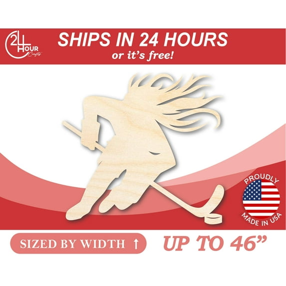 Unfinished Wood Hockey Player Female Shape 16" / 1/4"