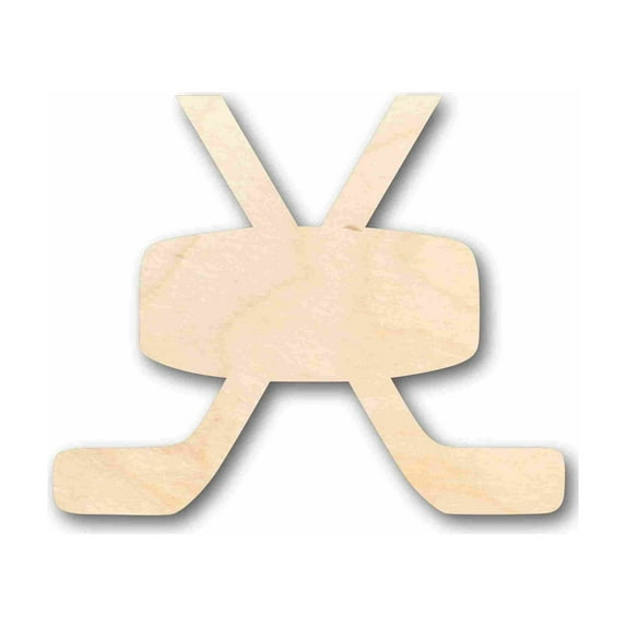 Unfinished Wood Hockey Sticks Pair with Puck Silhouette - Craft- up to 46" DIY 30" / 1/2"