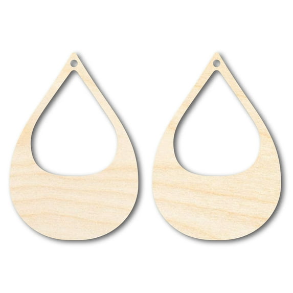 Unfinished Wood Hollow Teardrop Earring Blank Pair - DIY Jewelry Craft - Available in 1" to 3" 3" / 1/4" / 50 Pairs (100 Pieces)