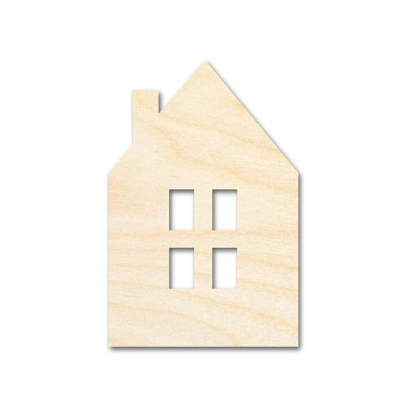 Unfinished Wood House Window Silhouette Shape | DIY Craft Cutout 12" / 1/2"