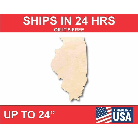 Unfinished Wood Illinois Shape - State - Craft - up to 46" DIY 8" / 1/4"