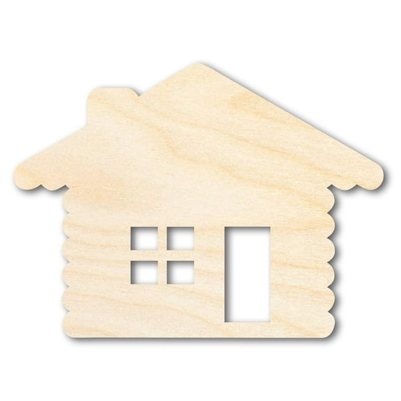Unfinished Wood Log Cabin Shape | DIY Craft Cutout | up to 46" DIY 4" / 1/2"