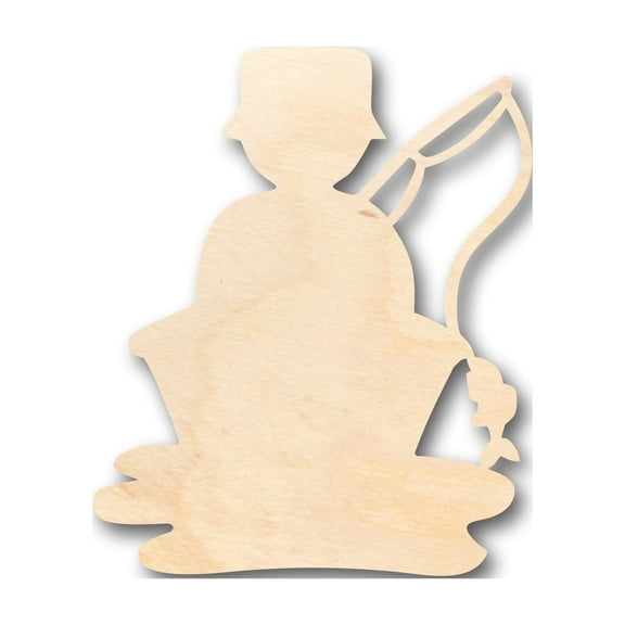 Unfinished Wood Man Fishing Shape - Craft - up to 46" DIY 10" / 1/2"