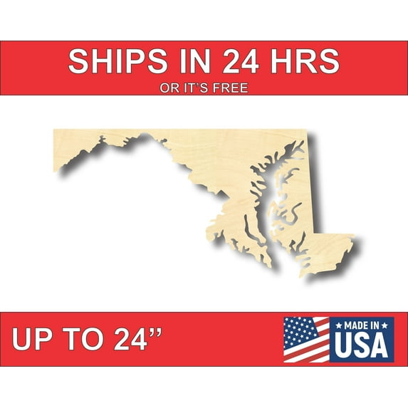 Unfinished Wood Maryland Shape - State - Craft - up to 46" DIY 16" / 1/4"