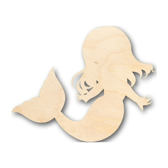 Unfinished Wood Mermaid Kid Young Cute Baby Shape - Craft - up to 46" DIY 24" / 1/8"