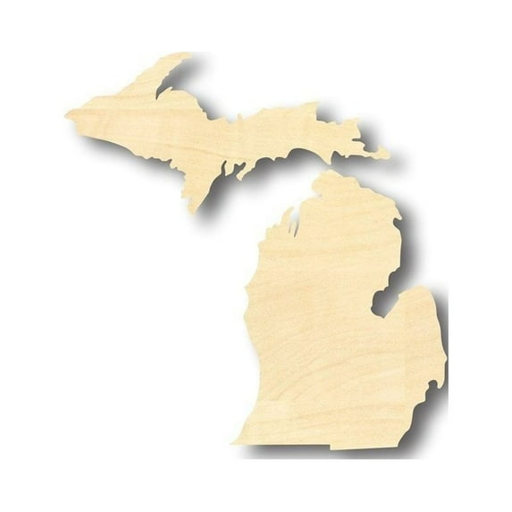 Unfinished Wood Michigan Shape (2 Pieces) - State - Craft - up to 46" DIY 4" / 1/4"