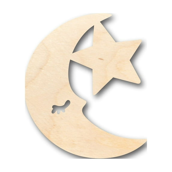 Unfinished Wood Moon & Star Shape - Craft - up to 46" DIY 5" / 1/8"