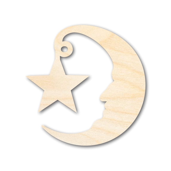 Unfinished Wood Moon and Star Silhouette Shape - Craft - up to 46" 10" / 1/4"