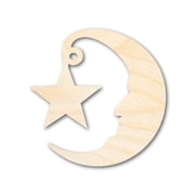 Unfinished Wood Moon and Star Silhouette Shape - Craft - up to 46" 4" / 1/4"