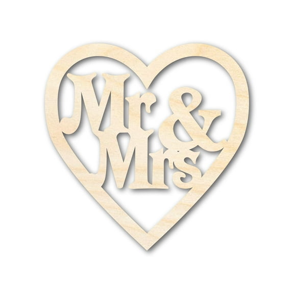 Unfinished Wood Mr and Mrs Heart Cutout 6" / 1/8"
