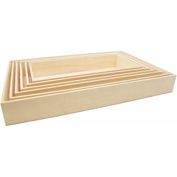 Unfinished Wood Nesting Trays, 5 Sets of 6 Wooden Crafting Trays for Serving, Organizing, DIY Dcor, and Play