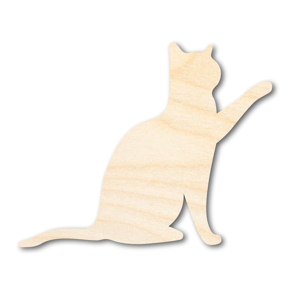 Unfinished Wood Pawing Cat Shape | Craft Cutout 10" / 3/4"