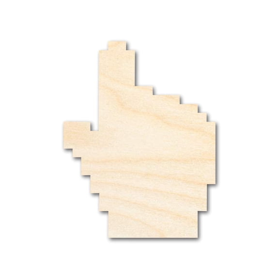 Unfinished Wood Pixelated Cursor Hand | DIY Craft Cutout 3" / 1/8"