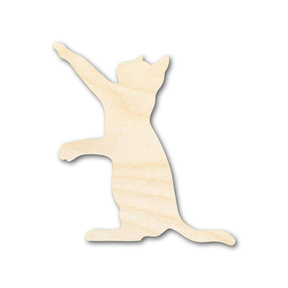 Unfinished Wood Playing Cat Shape - Craft - up to 46" 5" / 1/8"