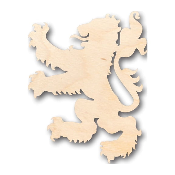 Unfinished Wood Rampant Lion Royal Banner Shape - Craft - up to 46" DIY 6" / 1/2"