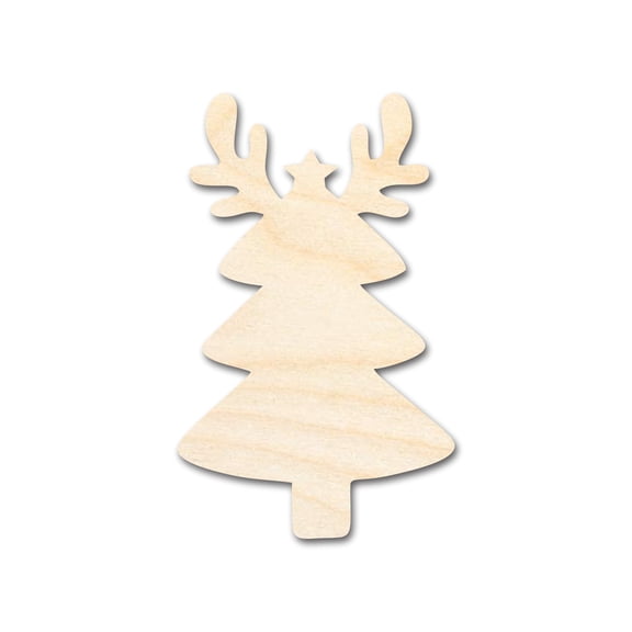 Unfinished Wood Reindeer Christmas Tree Shape - Craft - up to 46" DIY 3" / 1/4"