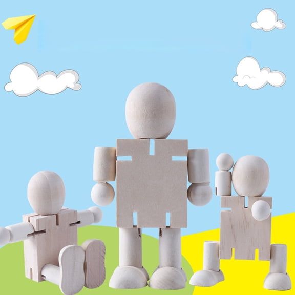 Unfinished Wood Robot Action Figure for Student Art Projects Painting Classroom Decorations Wooden Craft for Student Art Frames and Display