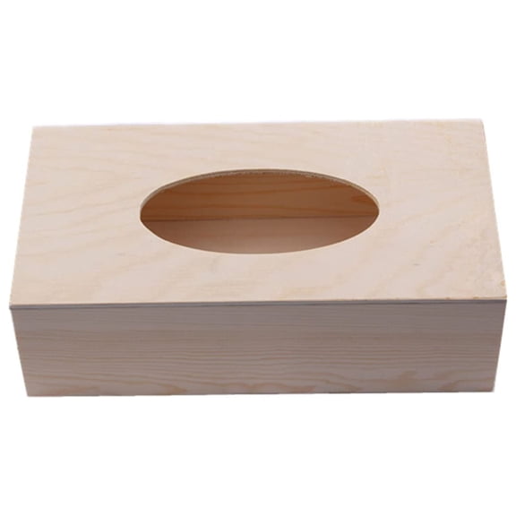 Unfinished Wood Tissue Box Cover, Rectangular Handmade Wooden Napkin Dispenser for Tabletop, DIY Arts Crafts Home Decoration, 24x12x8cm,Beige