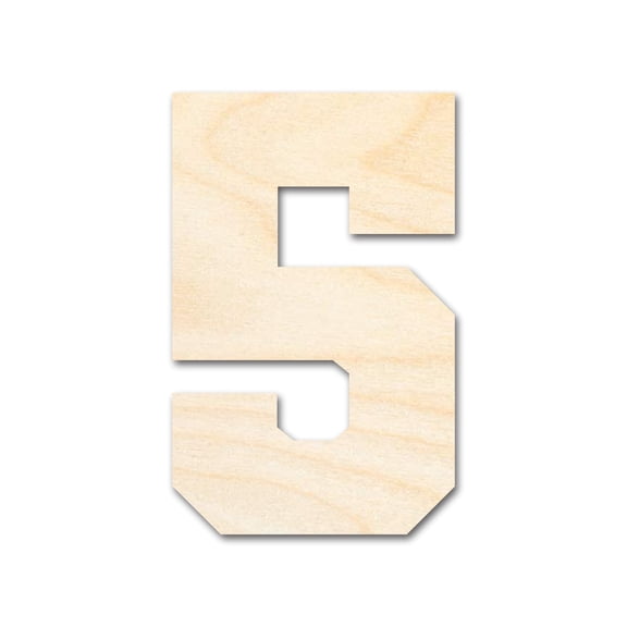 Unfinished Wood Varisty Number Five Shape | DIY Craft Cutout 8" / 1/4"