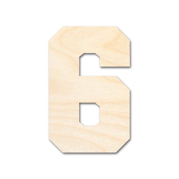 Unfinished Wood Varisty Number Six Shape | DIY Craft Cutout 3" / 1/8"